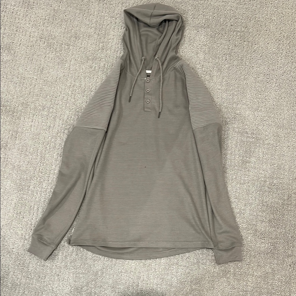 Gray Hooded Long Sleeve Shirt